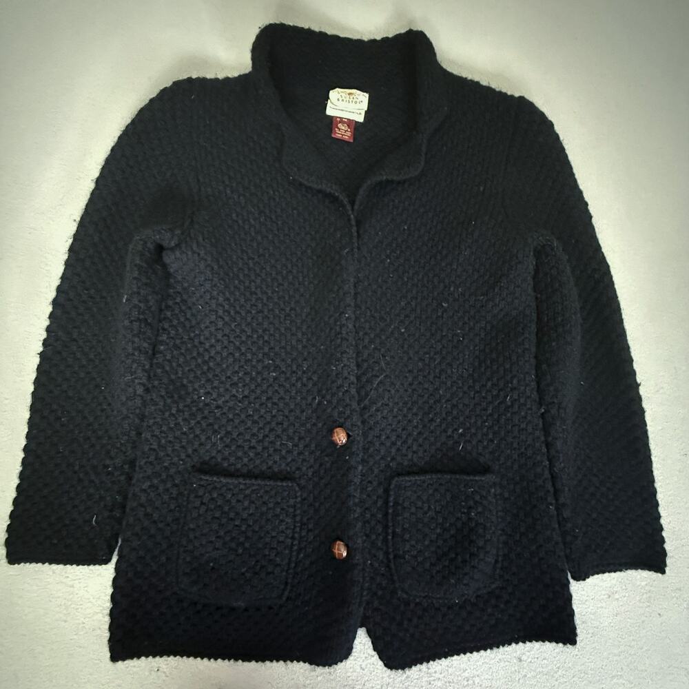 Vintage Susan Bristol 1989 Pure Wool Black Textured Cardigan Jacket M